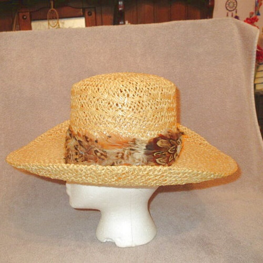 Vtg Resistol Stagecoach Cowboy Hat Size 6 7/8 Tall Straw Feather Band Western